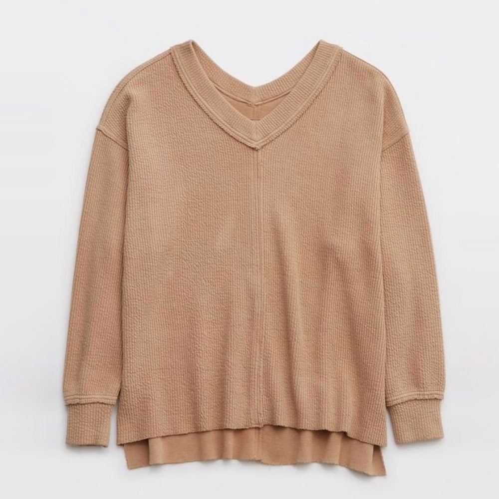 Aerie Wonder Textured V-neck Sweatshirt Top